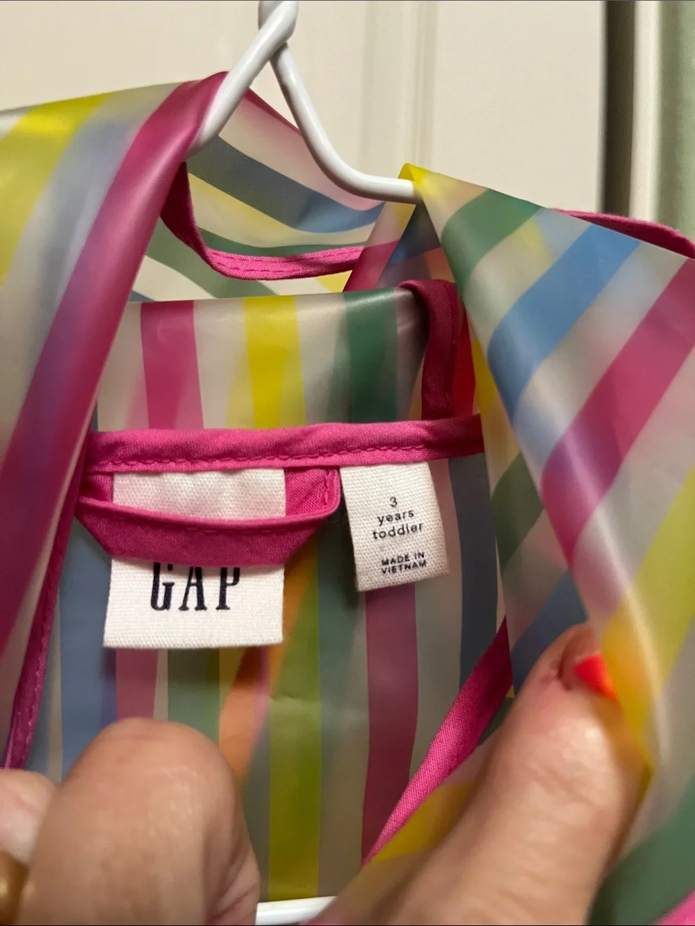 GAP Girls' Pastel Multicolor Striped Hooded Raincoat with Pink Trim Sz 3Y